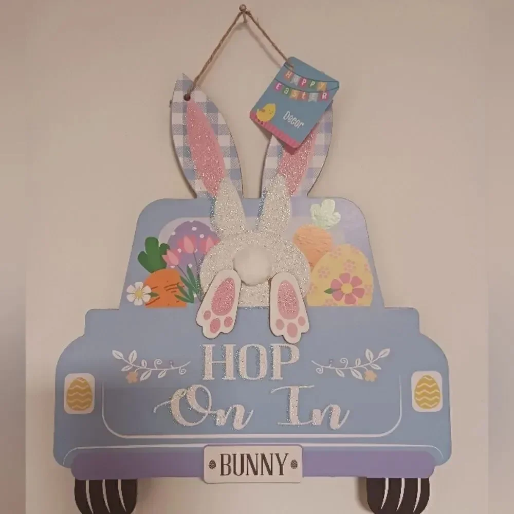 3 for $26 - Easter Bunny Hop On In Wall Door Hanging Decor Sign